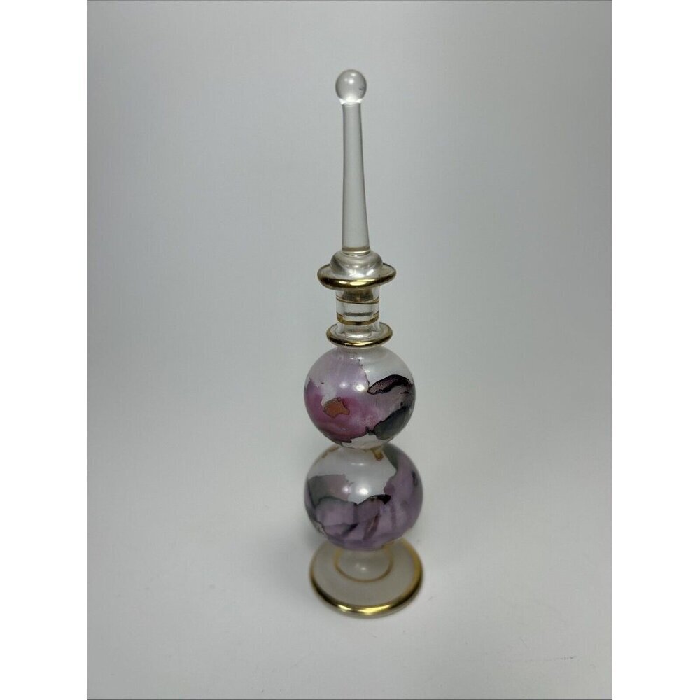 Egyptian hand blown glass perfume bottle gold Watercolour Design With Dauber